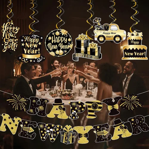 Miniatura 4 de Cartel de Feliz Año Nuevo 2026 con nuevas decoraciones colgantes decoraciones de Año Nuevo 2026 Suministros de fiesta de Año Nuevo decoraciones