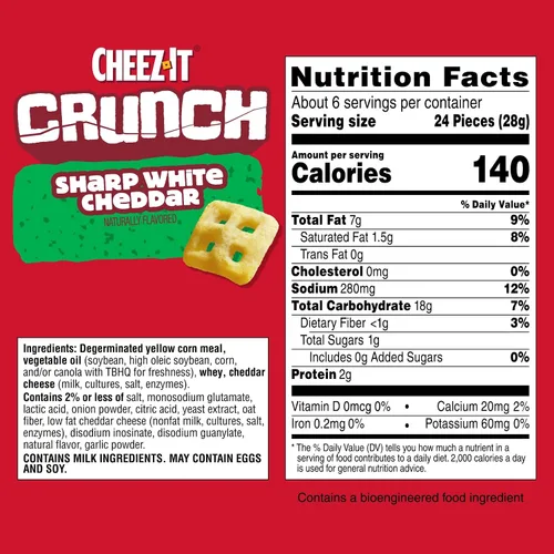 Miniatura 2 de Cheez-It Crunch Pasabocas horneados con sabor a queso, bocadillos para el almuerzo, cheddar blanco fuerte (paquete de 6 bolsas)