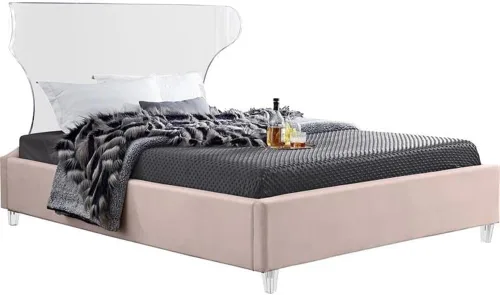 Miniatura 9 de Meridian Furniture Colección Ghost Modern Cama tapizada de terciopelo contemporánea con cabecera y patas acrílicas, tamaño individual, color negro