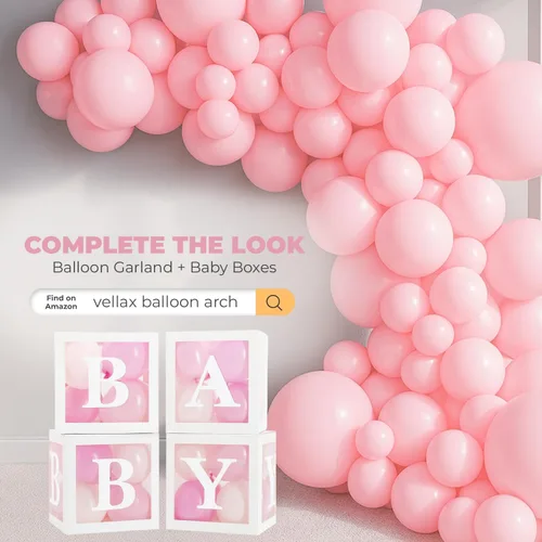 Miniatura 6 de Cajas para Baby Shower con Letras – Cajas Blancas con Globos Rosas y Blancos – Set de 44 Piezas para Revelación de Género y Decoración de Fiesta