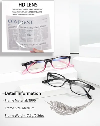 Miniatura 5 de EYEURL Gafas de lectura para hombres y mujeres, lentes de bloqueo de luz azul que reducen la fatiga ocular, paquete de 2 unidades, marco TR90 ligero