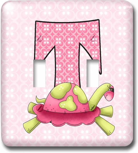 3dRose lsp_62880_2"T es para tortuga en color rosa para niñas bebé y niños monograma T en impresión retro interruptor de doble palanca