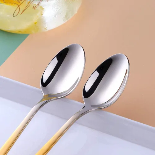 Miniatura 5 de Buyer Star Cucharas de té helado de mango largo, juegos de cucharas de café resistentes de 8 pulgadas 18/10 para mezclar, mezclar cócteles, té, Oro
