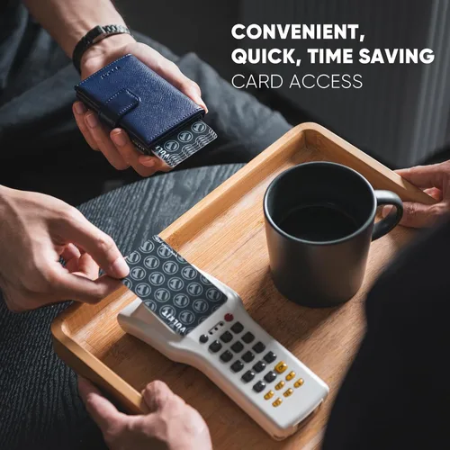 Miniatura 5 de VULKIT Cartera de tarjeta RFID para hombres, cartera delgada y compacta para hombre, cartera de cuero con bloqueo RFID, cartera de tarjetas