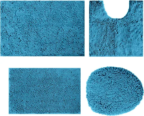 Miniatura 10 de Juego de 4 tapetes de baño de chenilla, tapete de baño de felpilla con parte inferior antideslizante de PVC, juego de alfombras de baño de absorción