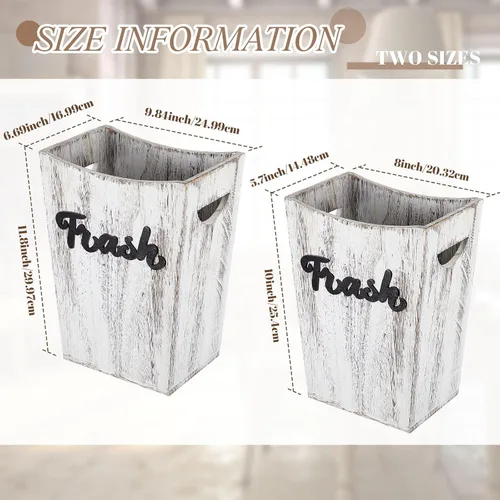 Miniatura 2 de Maxcheck 2 cubos de basura de madera para baño, 2 tamaños (3.35/2 galones), papelera cuadrada rústica con asa práctica para baño, cocina