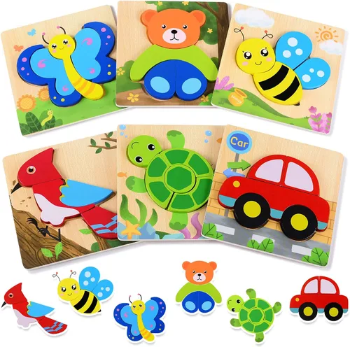 Miniatura 10 de Magifire Rompecabezas de madera, juego de 4 juguetes de rompecabezas para niños pequeños de 1 a 3 años, juguetes educativos para bebés con piezas