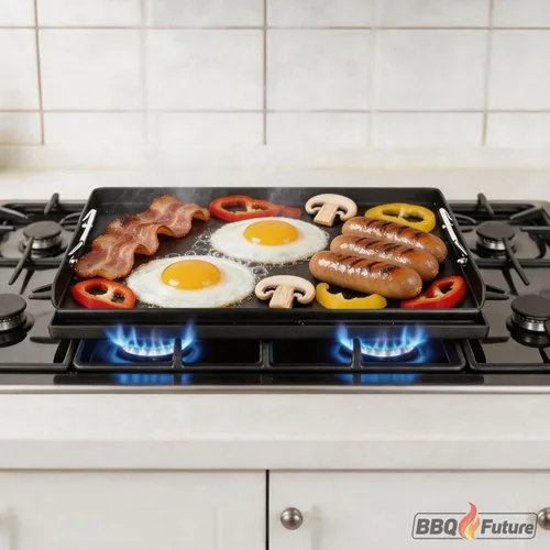 Miniatura 3 de MixRBBQ Plancha antiadherente de acero al carbono de 25 x 16 pulgadas para parrilla de gas, inserto de parrilla superior plana de alta resistencia