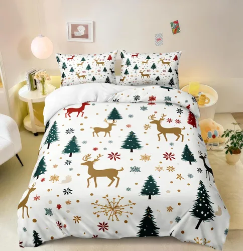 Miniatura 28 de Herside Juego de funda de edredón de Navidad, tamaño Queen, colorido patrón navideño impreso, bonita decoración navideña, microfibra suave, funda