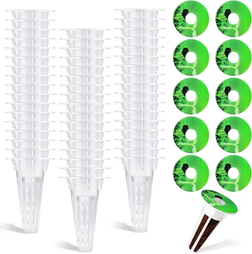 Cunhill El kit de cultivo hidropónico de 100 piezas incluye 50 contenedores de cesta de repuesto para plantas y 50 etiquetas para macetas Blanco