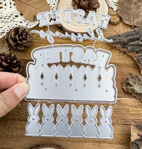 Miniatura 3 de Troqueles de metal para conejito de Pascua, palabras y marco de conejo de Pascua, plantillas de corte de boda para álbumes de recortes, álbumes