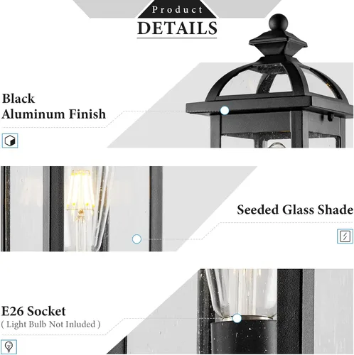 Miniatura 6 de Darkaway Luces de poste para exteriores, postes de iluminación al aire libre, luces de poste de aluminio impermeables con vidrio, luces de poste