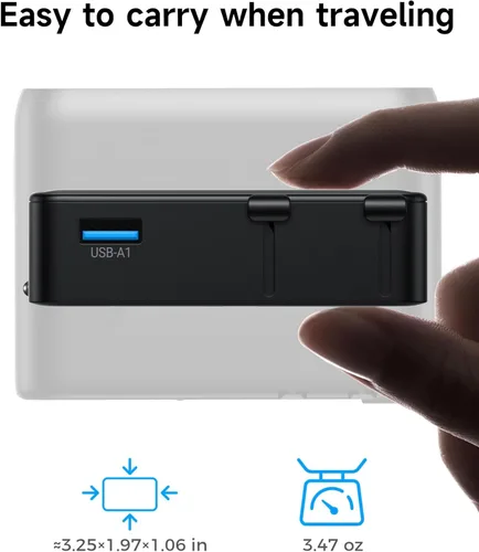Miniatura 9 de Mini adaptador de viaje, diseño ultrafino 2026: adaptador de corriente PD de 25 W de 4 puertos con 1 CA, 1 USB-A y 2 puertos USB-C, control
