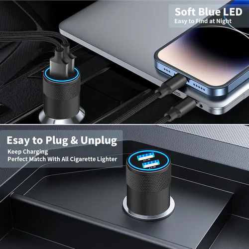 Miniatura 8 de Certificado MFi: cargador de coche para iPhone de carga rápida, cargador USB Caiinei 4.8A cargador de coche de carga rápida adaptador de encendedor