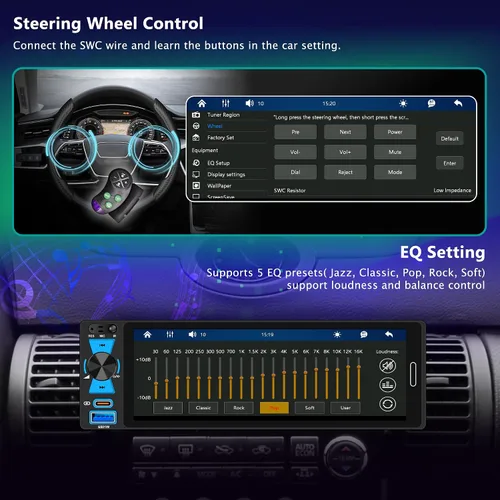 Miniatura 5 de Radio de pantalla táctil DIN simple de 6.5 pulgadas con Apple CarPlay inalámbrico y Android Auto, FM/AM, estéreo para automóvil con Bluetooth 5.2