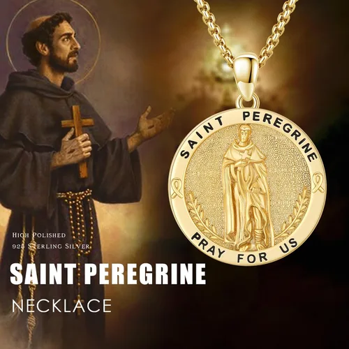 Miniatura 574 de Collar con colgante de plata de ley 925 con medalla de San Patrón, joyería religiosa para hombres y mujeres, con cadena de acero inoxidable 316L