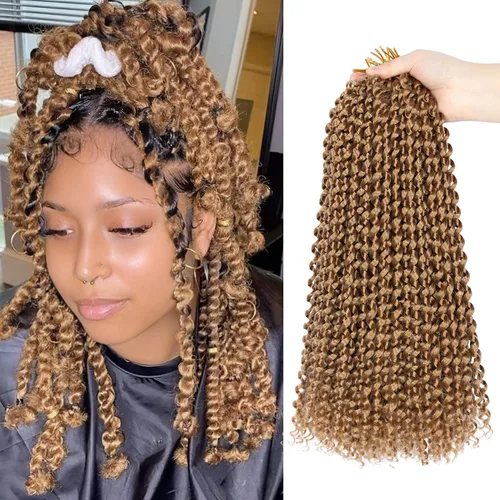 Miniatura 28 de Cabello Passion Twist de 30 pulgadas, cabello rubio de ondas de agua con ganchillo para mujeres, cabello rubio Passion Twist de ganchillo largo 27#