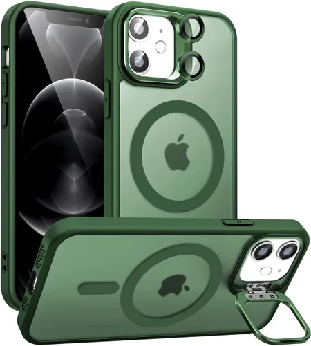 Miniatura 29 de Funda magnética para iPhone 11 con soporte, compatible con Magsafe, protección militar y protector de lente de cámara, funda translúcida mate