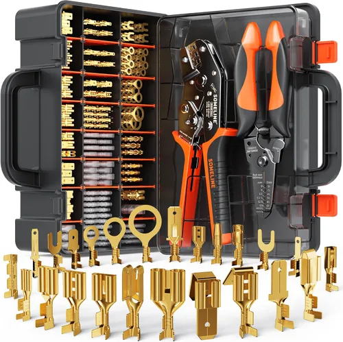 Miniatura 9 de Kit de herramienta de crimpado de conector de terminal abierto SOMELINE, terminales de desconexión macho hembra no aisladas de 2.8/4.8/6.3mm