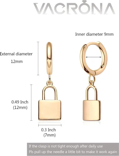 Miniatura 4 de VACRONA - Aretes tipo arracadas para mujer, chapados en oro de 14 quilates, diseño de aro de arracada