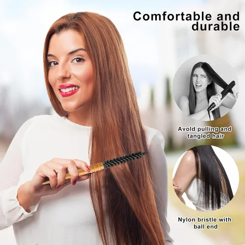 Miniatura 6 de Juego de 2 cepillos redondos para rizos, rodillos portátiles de cerdas para peinar cabello fino, cabello corto, flequillo, secado por soplado