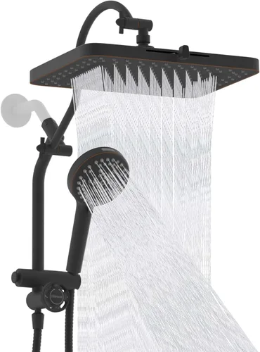 Miniatura 19 de Hibbent Combo de Cabezal de Ducha de Lluvia con Doble Filtro de 5 Chorros, Cabezal de Ducha de Alta Presión de 13'' con Ducha de Mano de 10 Modos