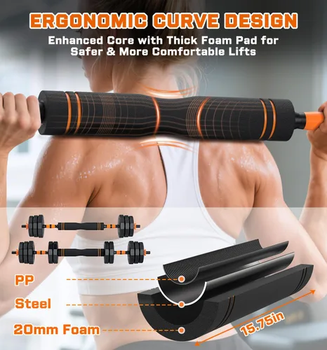 Miniatura 7 de 5-in-1 Adjustable Dumbbell Set, 33/44/66/88lbs Free Weights Set with Connector, Used as Kettlebells, Barbell, Push up Stand, Standard 1" Plates