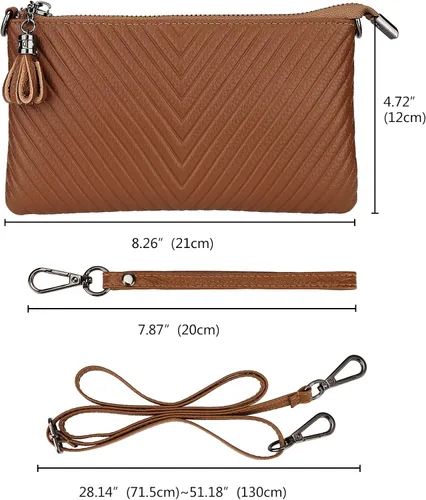 Miniatura 6 de Uromee Cartera de mano para mujer, de piel auténtica, con cadena de hombro desmontable