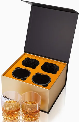 Miniatura 2 de KANARS Juego de 4 vasos de whisky estilo antiguo con caja de lujo - 10 oz. Utensilio de bar con base pesada para whisky escocés, bourbon, licor