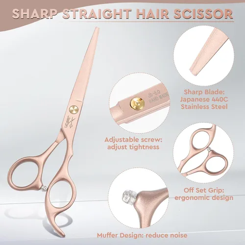 Miniatura 4 de JASON Juego de 10 tijeras profesionales para corte de pelo, tijeras de adelgazamiento y texturización de 6.7 pulgadas, tijeras rectas para hombres