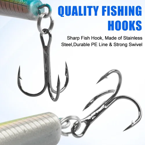 Miniatura 6 de Señuelos de pesca, cebos duros, crankbait minnow, 10 piezas de buceo profundo con gancho fuerte agudos 3D ojos realistas señuelos de pesca