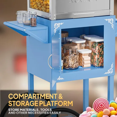 Miniatura 5 de ROVSUN Máquina de palomitas de maíz con carrito, ruedas y hervidor de 10 onzas que hace hasta 4 galones certificado ETL, máquina de palomitas de Azul