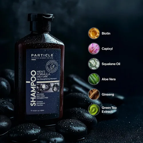 Miniatura 3 de Particle Champú para engrosar el cabello para hombres, champú para hombres, fórmula limpiadora hecha con biotina, capixyl, redensyl, ginseng