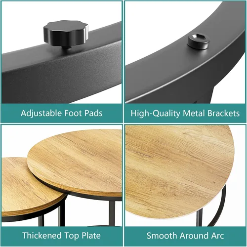 Miniatura 4 de Smuxee - Juego de 2 mesas de café anidadas, mesa redonda de café de 23.6" de madera marrón con pies antideslizantes ajustables, mesa auxiliar