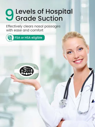 Miniatura 2 de GROWNSY Succión nasal eléctrica para bebé, aspirador nasal de grado hospitalario con luz nocturna, canciones de cuna calmantes, succionador nasal