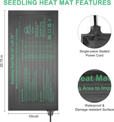 Miniatura 5 de Tapete térmico para plántulas, almohadilla térmica para plantas de 10" x 20.75" para inicio de semillas de jardinería doméstica, certificado MET