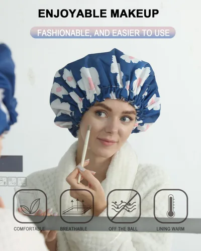 Miniatura 6 de YIZIJIZI - Gorro de ducha, gorras de baño para mujer reutilizables impermeables, gorras de ducha de dos capas grandes reutilizables adecuadas
