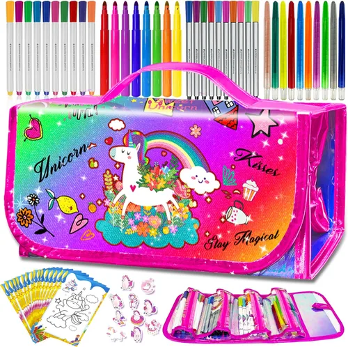 Miniatura 11 de 56 PIEZAS Juego de Marcadores Lavables con Aroma y Purpurina Estuche de Lápices, Artes y Manualidades de Sirenas y Unicornios para niños de 4-6-8