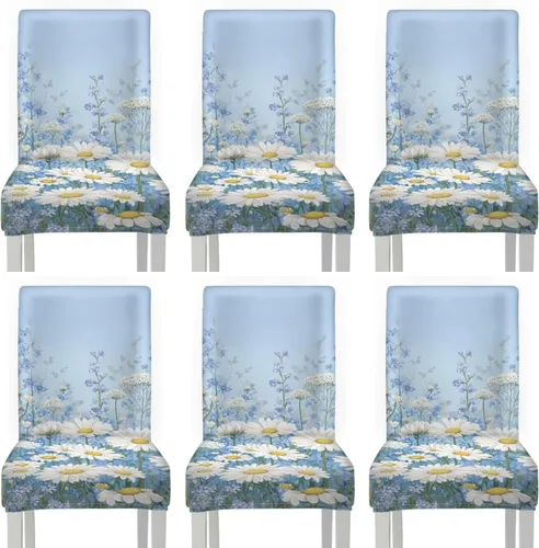 Miniatura 43 de HUGS IDEA Yellow Floral Chair Covers for Dining Room Set of 2 Flowers Kitchen Chair Covers Washable Dining Chairs Slipcovers Cubre Sillas