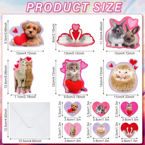Miniatura 2 de Funrous 36 tarjetas de San Valentín para oler arañazos de animales para regalo del día de San Valentín, tarjetas perfumadas de fresa, sobres