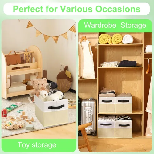 Miniatura 5 de Contenedores grandes de almacenamiento para estantes [4 unidades], cesta de almacenamiento plegable decorativa, organizador de armario de tela