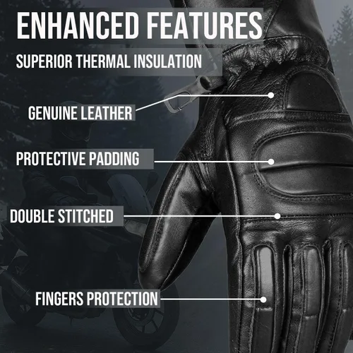 Miniatura 5 de Guantes de motocicleta de guante de invierno para hombre, 100% cuero natural de oveja, forro térmico Thinsulate con calefacción, guante