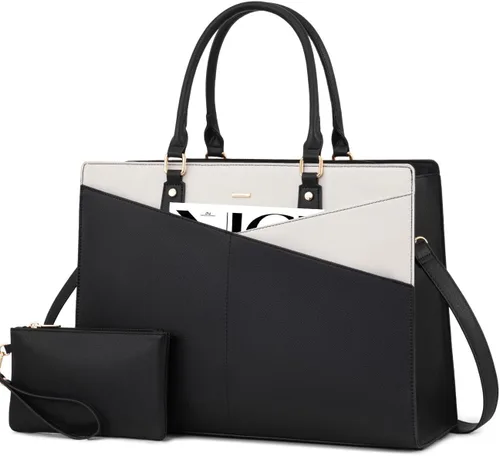 Miniatura 27 de LOVEVOOK Bolsa de mano para computadora portátil para mujer, bolsas de trabajo de cuero de 15.6 pulgadas con soporte grande para tazas para Negro