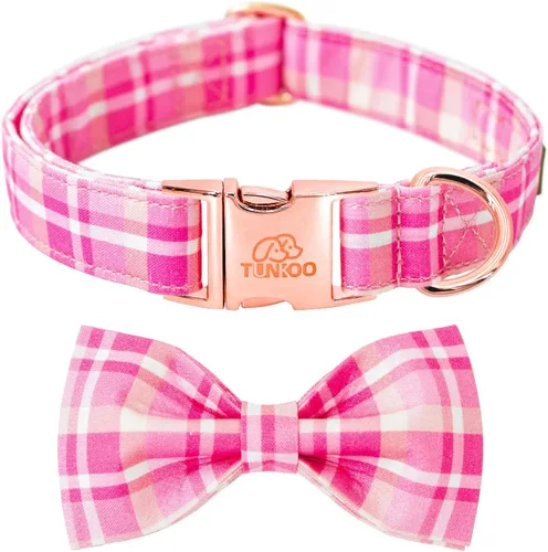 Miniatura 14 de Tunkoo Collar para perro con pajarita, elegante, a cuadros, suave, cómodo, de algodón, ajustable, hebilla de metal de alta calidad, pequeño, Cuello