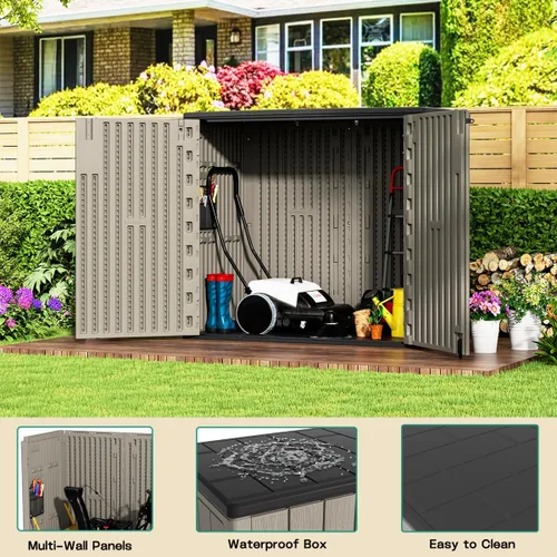 Miniatura 3 de KINYING Cobertizos de almacenamiento horizontales para exteriores, gabinete de almacenamiento para exteriores, caja de almacenamiento de Marrón
