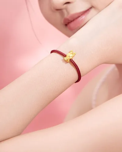 Miniatura 6 de ZHOU LIU FU Pulseras de oro real para mujer, pulsera de conejo de la suerte, joyería de oro de 24 quilates, pulsera roja con dije de conejo
