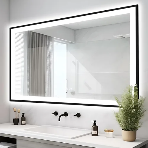 Miniatura 26 de EchosLife Espejos de baño LED de 20 x 28 pulgadas para pared, marco de aluminio negro (frontal y retroiluminado), espejo de tocador antivaho
