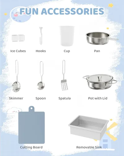 Miniatura 7 de MAMIZO Cocina de Esquina de Madera de Juego, Gran Set de Juego de Cocina Interactivo Definitivo para Niños Pequeños de Simulación con Pizarra, Azul