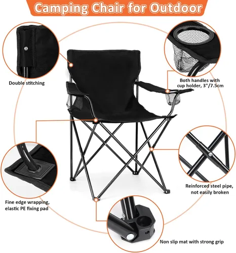 Miniatura 4 de Leonyo Paquete de 2 sillas de campamento para adultos, sillas de césped con mesa, sillas plegables resistentes para exteriores, sillas deportivas