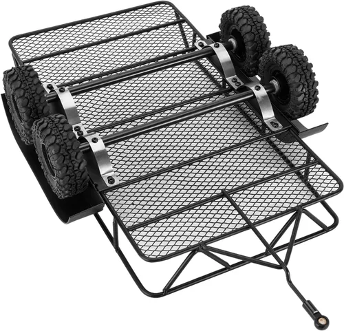 Miniatura 4 de INJORA Remolque RC para transportar detrás del coche - Remolque de enganche de metal para 1/18 RC Crawler TRX4M Defender Bronco K10 High Trail F150